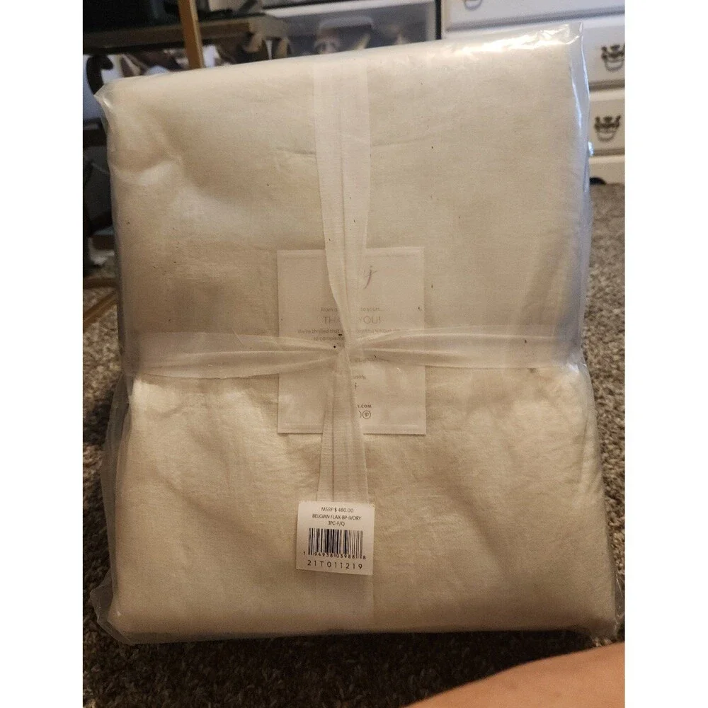 Belgian Flax Linen Rich Cotton Blend Quilt 3 Piece Set for full or queen -Ivory
